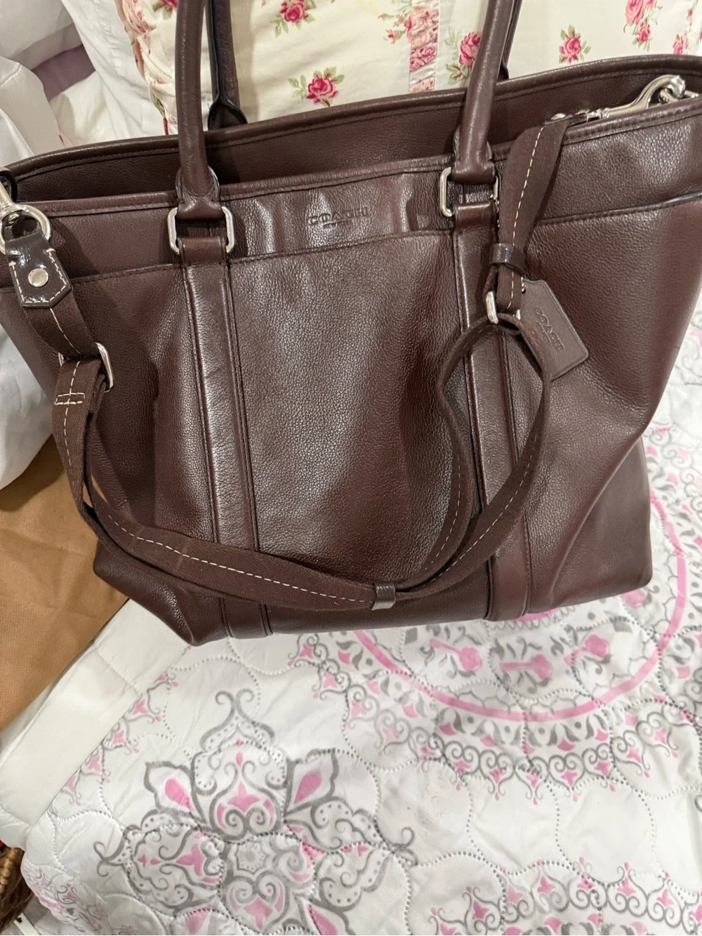 Coach Brown Leather Laptop Tote with Shoulder Strap